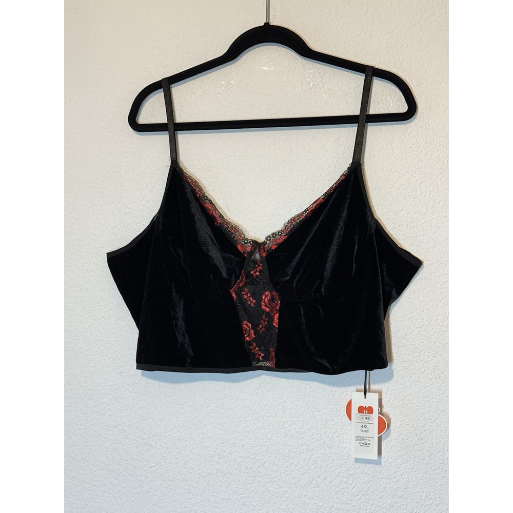 New Cider Womens Size 4XL Black Velvet Red Lace Crop Top‎ Cami Whimsigoth Grunge